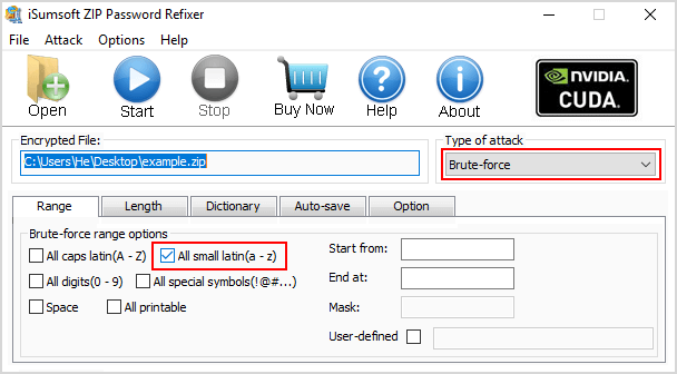 Select a password attack type